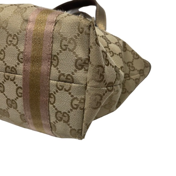 Gucci Handbag Tote Purse Sherry GG Canvas Beige Gold - Picture 9 of 12